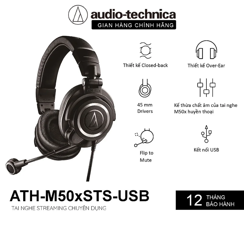 Tai Nghe Chụp Tai Audio Technica ATH-M50XSTS-USB Streaming Headset - Hàng Chính Hãng