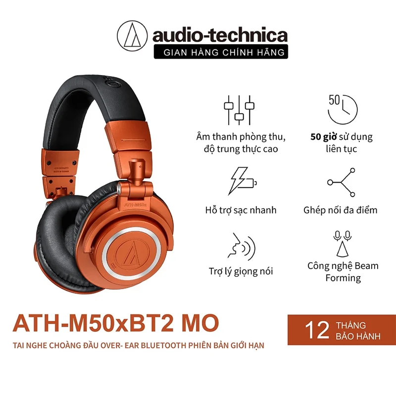 [Limited Edition] Tai nghe Bluetooth Chụp Tai Choàng Đầu Audio Technica ATH-M50xBT2 MO - Hàng Chính Hãng