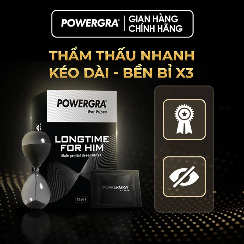 Khăn lau mini đa năng hỗ trợ nam giới Powergra Wet Wipes - Hộp 10 cái