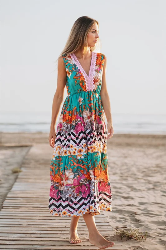 Maxi Phối Ren Ánh Bạc Cotton Isla Bonita