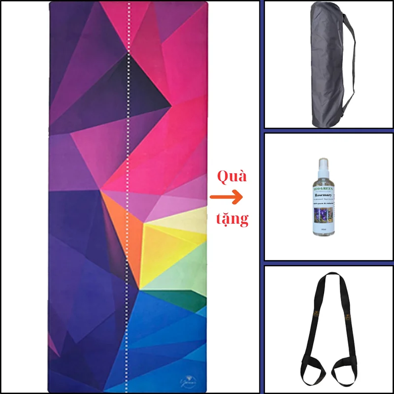 Thảm tập yoga chính hãng Yvonne, Geometric (TẶNG KÈM 3 PHẦN QUÀ) dày 6mm bề mặt nhám, siêu bám, chống trơn trượt,ưa mồ hôi