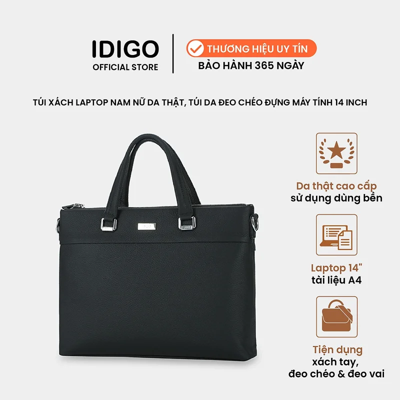 Túi xách công sở nam nữ đựng laptop 14 inch IDIGO MB1 - 16000, túi đựng tài liệu A4 da thật cao cấp