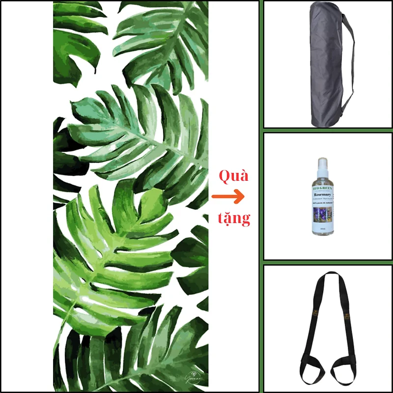 Thảm tập yoga chính hãng Yvonne, Monsteria Leaf (TẶNG KÈM 3 PHẦN QUÀ), dày 6mm bề mặt nhám, siêu bám, chống trơn trượt, ưa mồ hôi