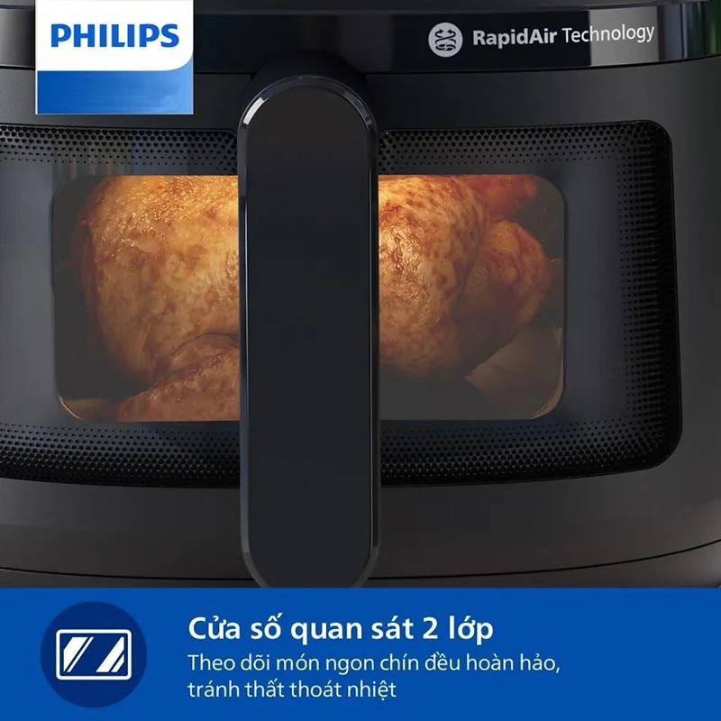 Nồi Chiên Không Dầu Philips NA230/00, Mặt Kính Nhìn Thực Phẩm, 6.2 lít - 1700W, Hàng Chính Hãng