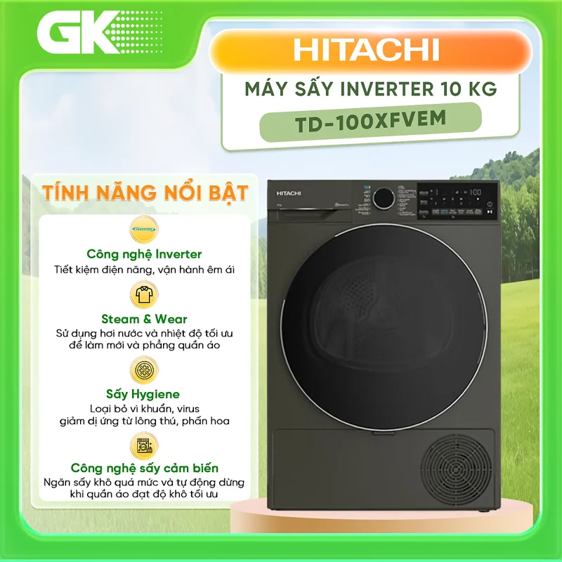 [Chỉ giao tại HCM] MÁY SẤY HITACHI INVERTER TD-100XFVEM - Hàng chính hãng