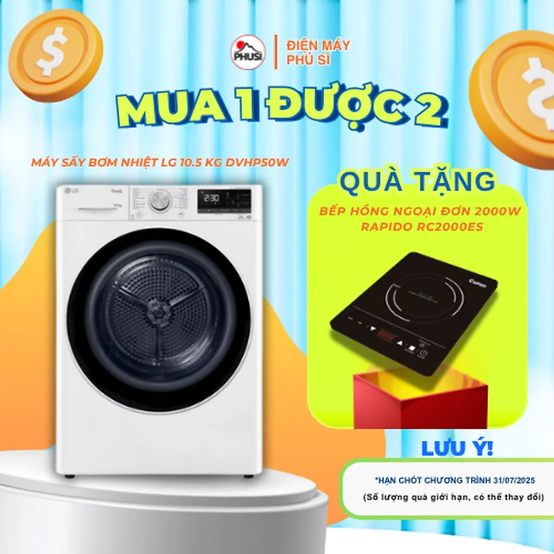 [Chỉ giao tại HCM] MÁY SẤY LG INVERTER 10.5KG DVHP50W - Hàng chính hãng