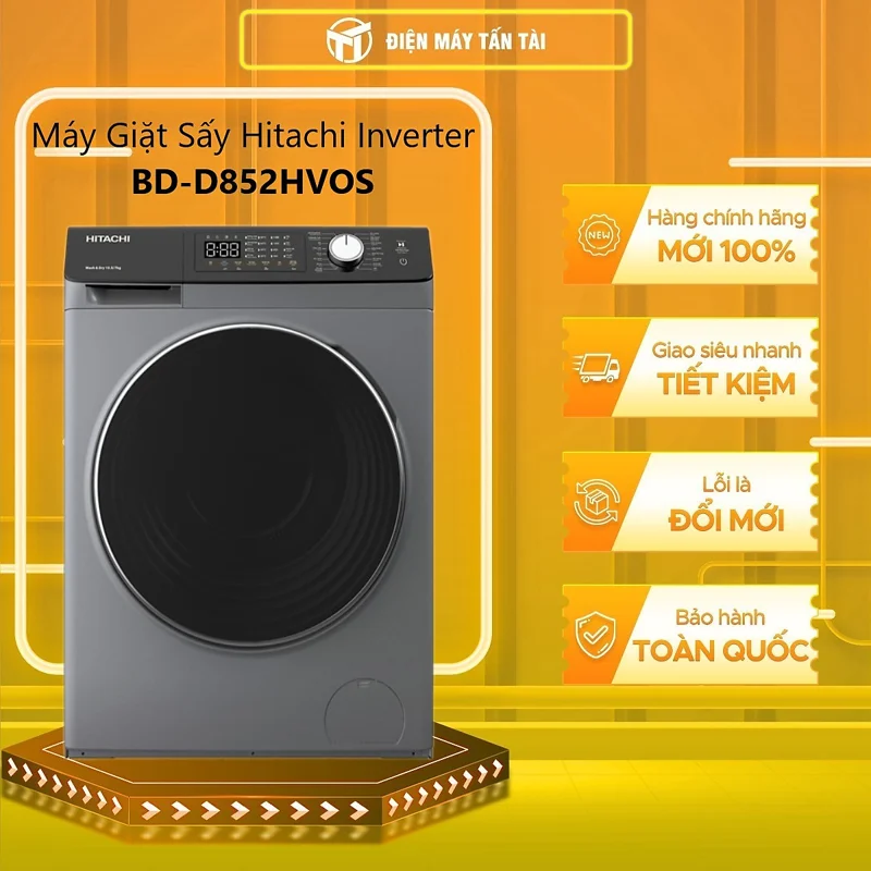 Máy giặt sấy Hitachi Inverter 8.5 kg BD-D852HVOS lồng ngang - Hàng Chính Hãng - Chỉ Giao TPHCM