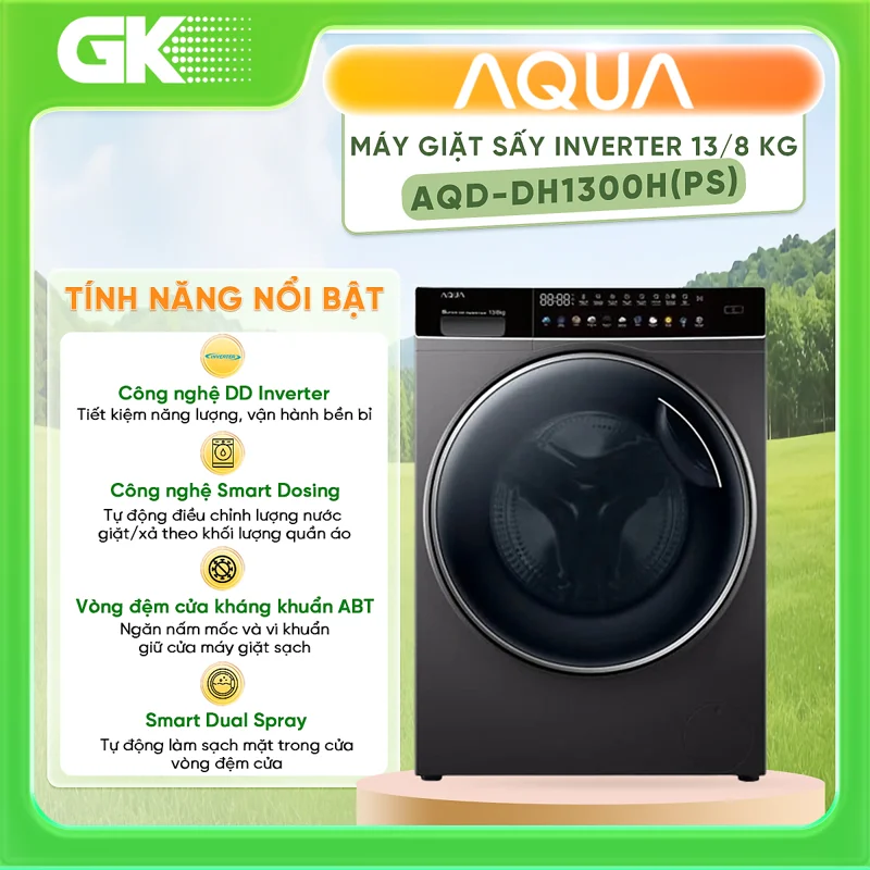 AQD-DH1300H(PS) - Máy giặt sấy Aqua Inverter  AQD-DH1300H(PS) - Hàng Chính Hãng - Chỉ Giao Hồ Chí Minh