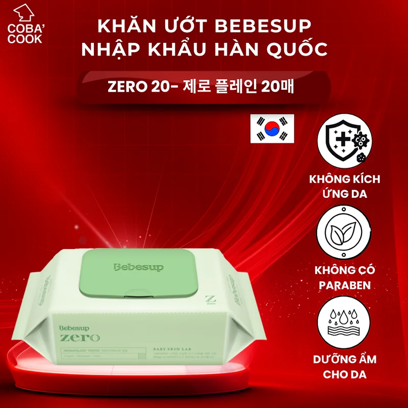 Khăn Ướt Bỏ Túi Hàn Quốc Bebesup Zero 20Tờ/ Gói Thương Hiệu Bebesup