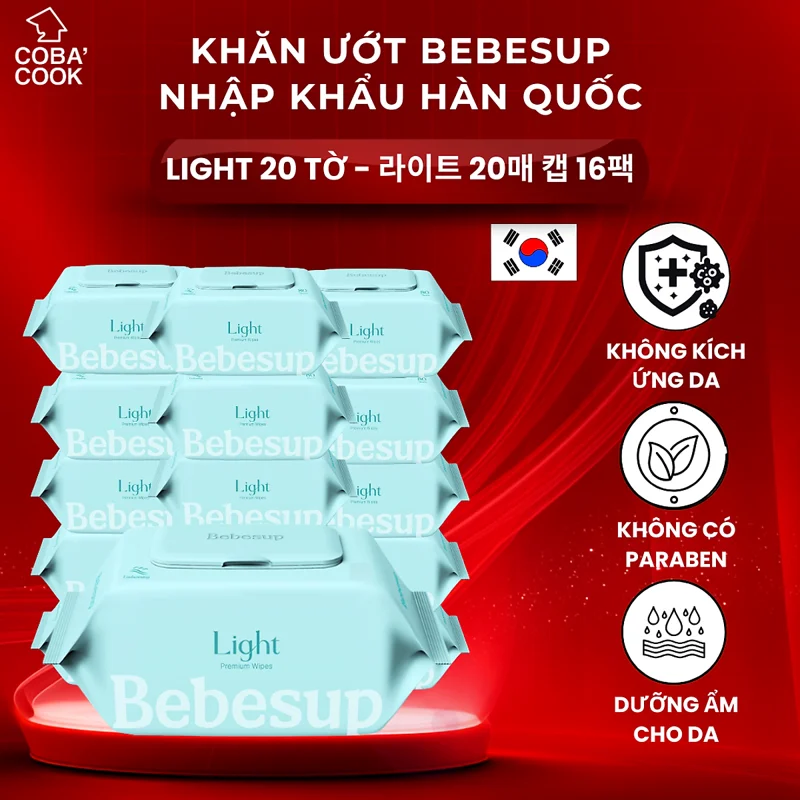 Combo 16 Gói Khăn Ướt Bebesup Light 20 Tờ/Gói Thương Hiệu Bebesup