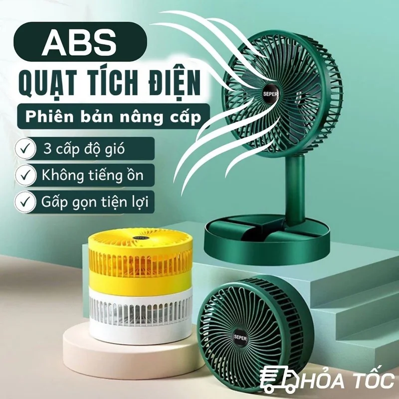Quạt Mini Gấp Gọn 3 Tốc Độ Gió - Xoay 360 Độ, Sạc USB, Pin Dung Lượng Lớn Loại Tốt