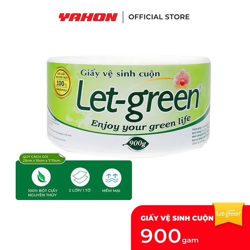 Giấy Vệ Sinh Cuộn Lớn 900G LET-GREEN 10*20cm | Bộ Giấy Nguyên Thủy, Thân Thiện, Tiện Lợi