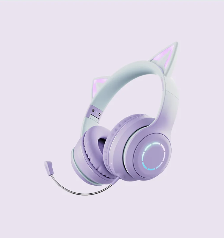 Tai nghe chụp tai bluetooth Cute Cat V3, tai nghe mèo không dây siêu dễ thương có đèn led đổi màu cực đẹp, tai mèo đáng yêu có mic đàm thoại cao cấp - Hàng Chính Hãng