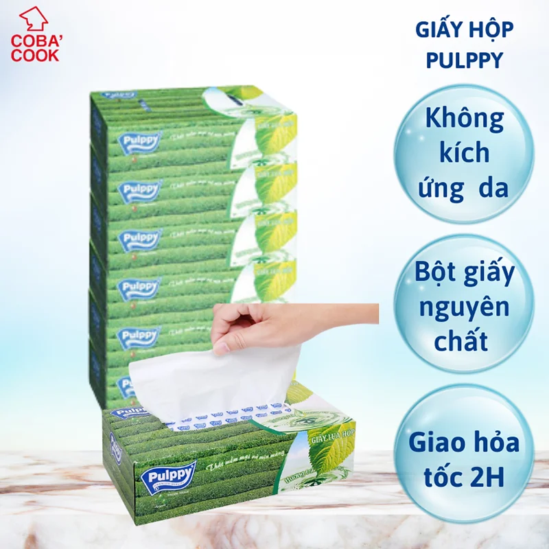 Giấy Lụa Hộp Pulppy Hương Trà Khăn Giấy Rút 100 Tờ 2 Lớp