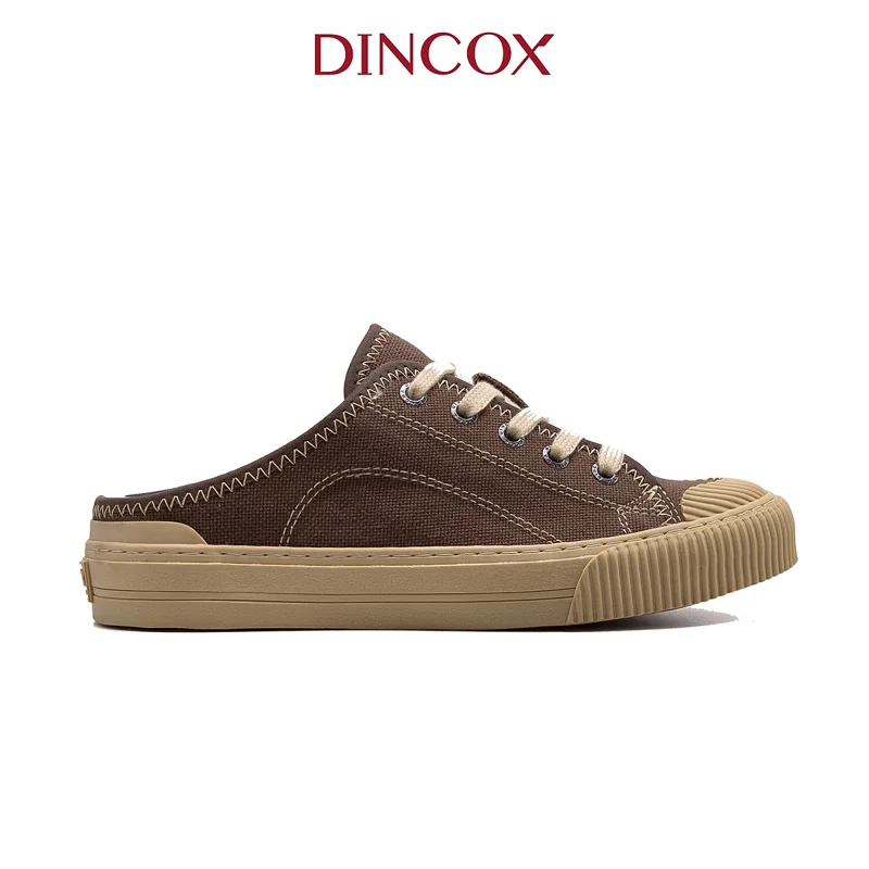 Giày Sục Đạp Gót Mules Vải Sneaker Unisex Tăng Chiều Cao 4cm DINCOX E10 CHOCO MILK