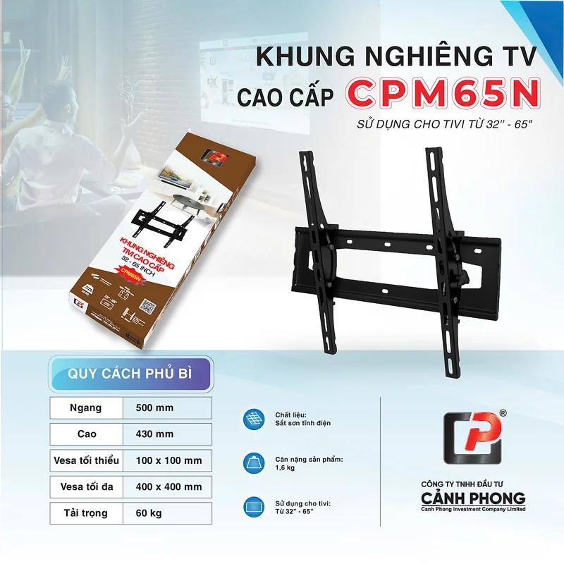 Khung treo tivi cố định Cảnh Phong dạng mâm CPM65N (32 - 65 inch) - Hàng chính hãng