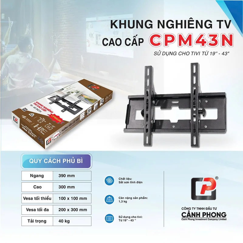 Khung treo tivi mâm áp tường 19 - 42 inch CPM43N - Hàng chính hãng