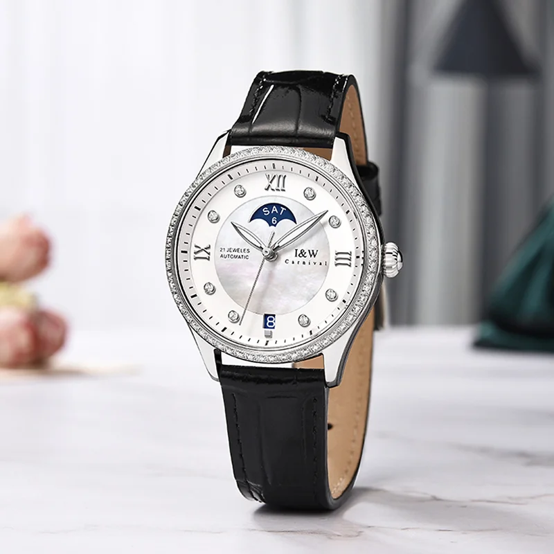 Đồng Hồ Nữ I&W Carnival 582L Chính Hãng BH 60T Chịu Nước 30m Kính Chống Xước Dây Da Cao Cấp ( Máy Cơ Tự Động)