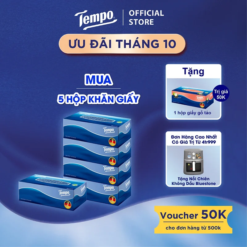 [MUA 5 KHĂN GIẤY HỘP TẶNG 1 KHĂN GIẤY HỘP] Khăn Giấy Hộp Rút Cao Cấp Tempo - 3 lớp bền dai, không kích ứng da - Thương hiệu Đức, Hương Gỗ táo Giao Bao Bì Tết