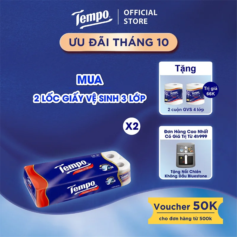 [COMBO 2 LỐC] Giấy vệ sinh cao cấp Tempo Toipa - 3 lớp bền dai, an toàn cho da - Thương hiệu Đức (Lốc 10 Cuộn)