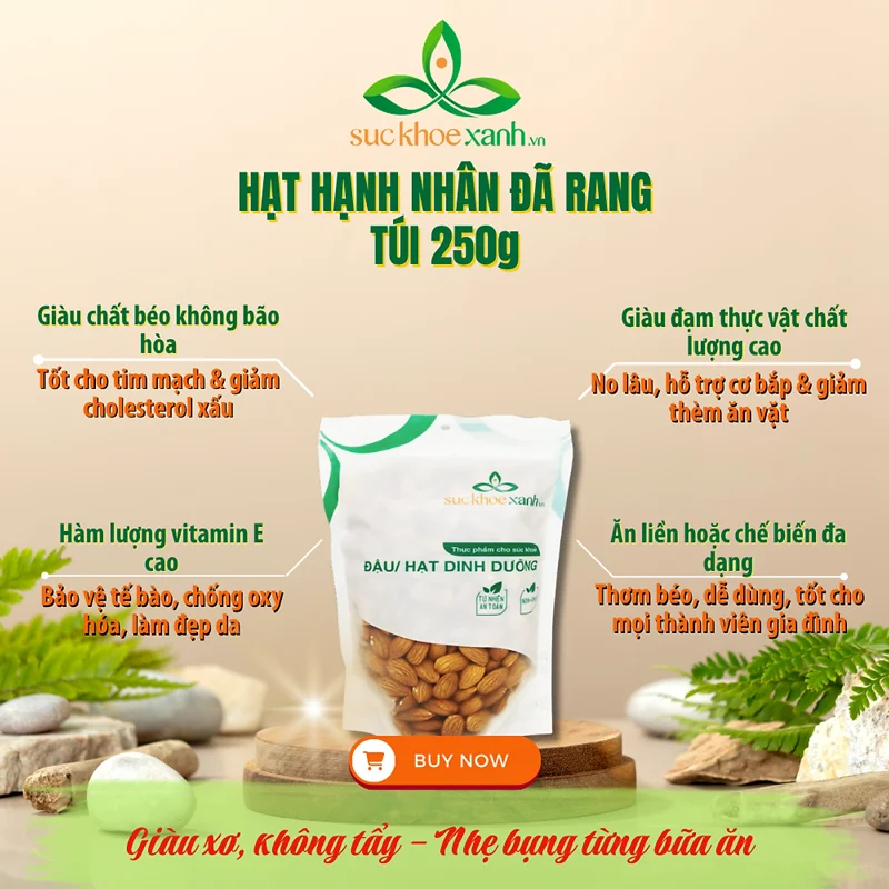 Hạt hạnh nhân ăn liền Sức Khỏe Xanh, nhập khẩu chính ngạch từ Úc/Mỹ  (Roasted Almonds)