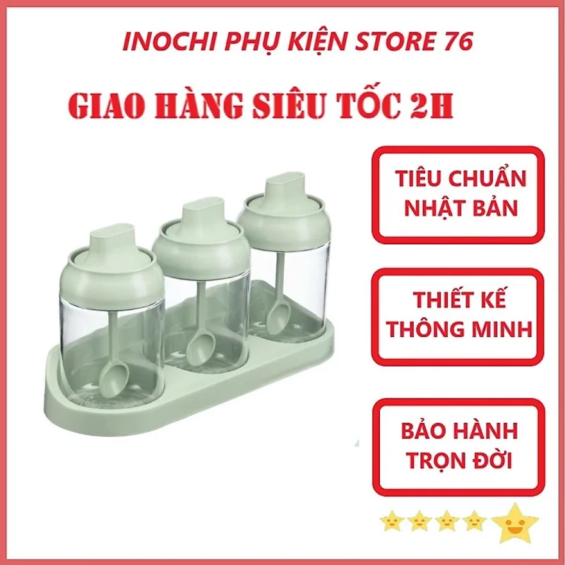 BỘ 3 LỌ GIA VỊ  Yoko Inochi -Chất lượng nhựa tritan nguyên sinh đạt chuẩn xuất Nhật , EU an toàn, cao cấp, tích hợp muỗng, tiện lợi khi sử dụng - Hàng chính hãng ( Tặng kèm khăn lau pakasa)