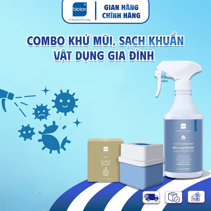 Combo Xịt Khử Mùi Sạch Khuẩn Bioion Cho Vật Dụng Gia Đình