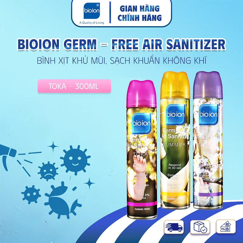 Chai Xịt Khử Mùi Sạch Khuẩn Không Khí Bioion Germ-Free 300ml Hương Toka