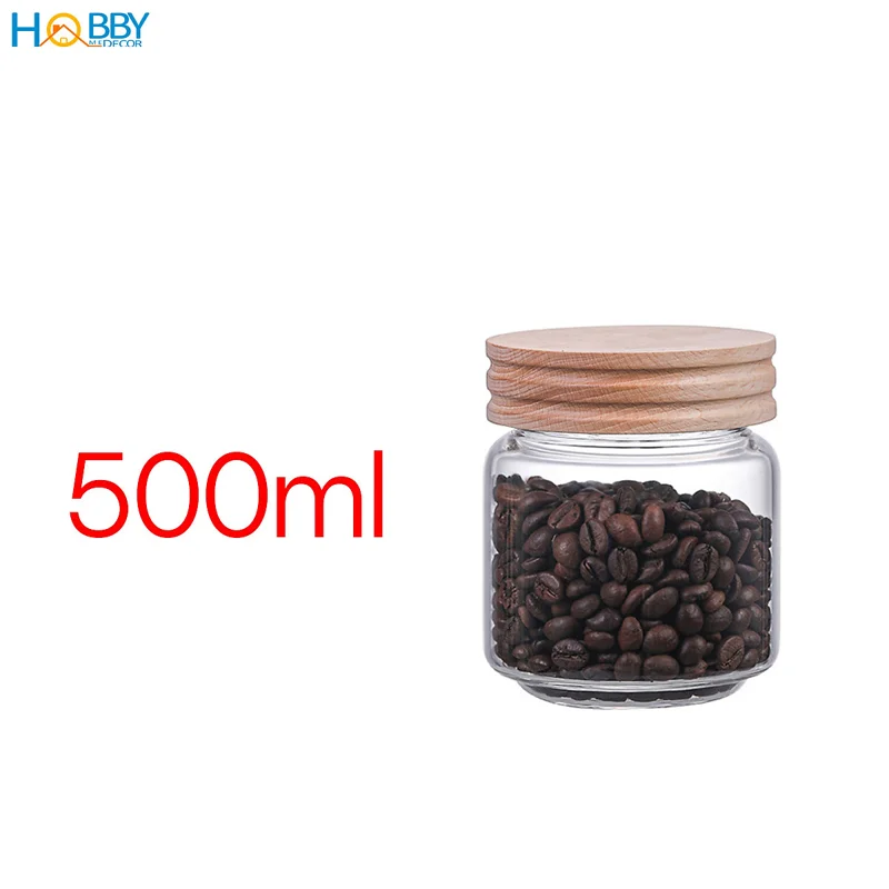Hũ thuỷ tinh nắp gỗ vặn kín hơi Hobby home decor HUNG4 3 size tùy chọn