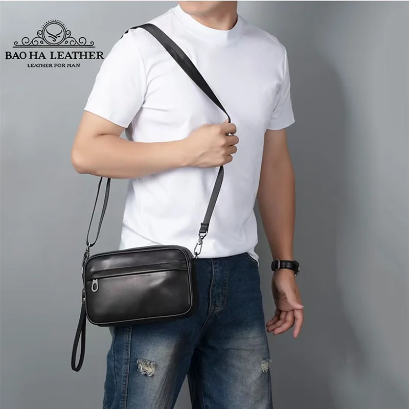 Ví cầm tay Túi đeo chéo nam mini da bò thật BAOHA LEATHER BHM8345