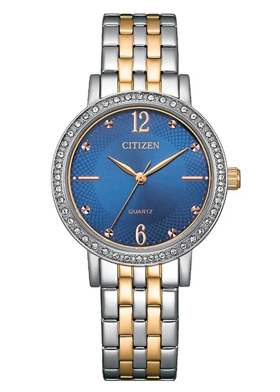 Đồng Hồ Nữ Citizen Pin-Quartz Đính Đá Swarovski Dây Thép Không Gỉ EL3106-59L - Mặt Xanh (31mm)