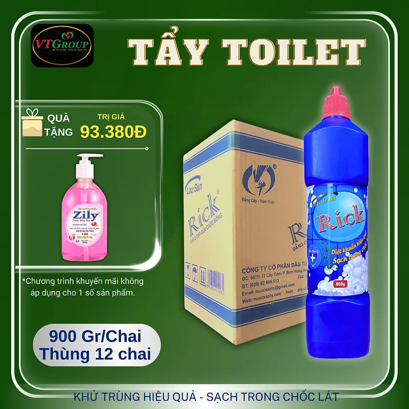 Nước Tẩy Toilet Rick Chai 900g (12 Chai / Thùng) - Tặng 1 Chai Nước Rửa Tay Zily 500Gr