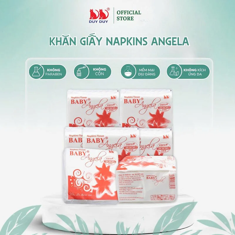 Giấy ăn Angela 100% bột giấy 60 tờ (31x31cm) lụa mềm siêu dai