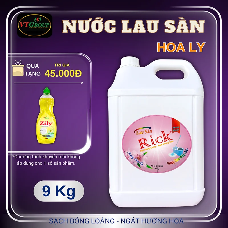 Nước Lau Sàn Rick Can 9Kg - Tặng 1 Nước Rửa Chén Zily 750 Gr