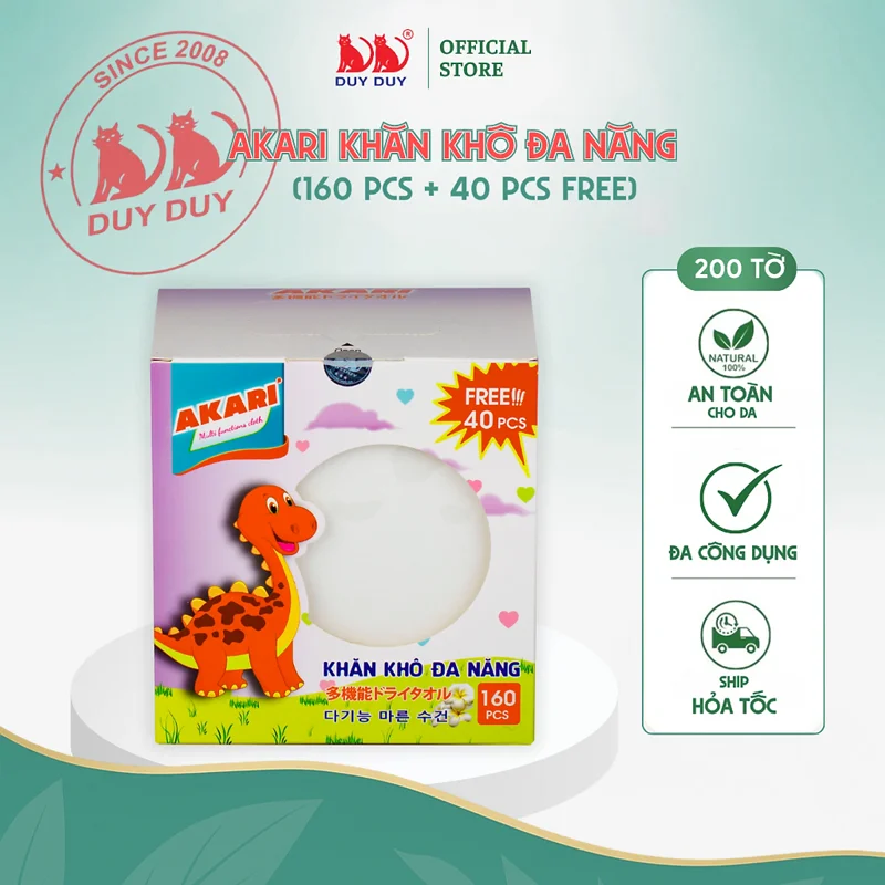 Combo  5 Gói Khăn khô đa năng Akari vải sợi tự nhiên 200 tờ (13.5x20cm) dạng rút thấm hút vượt trội