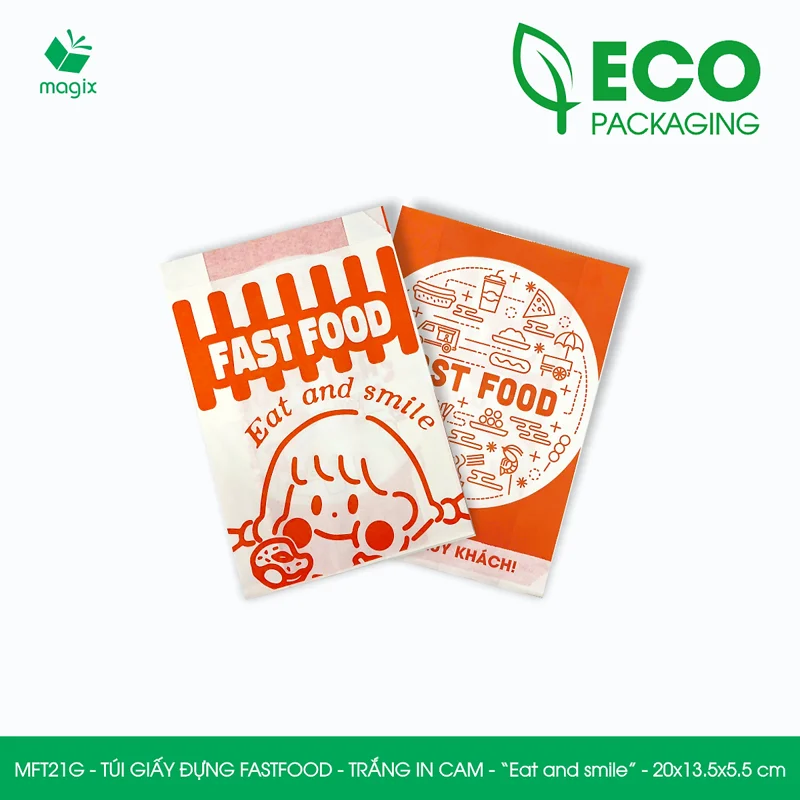 MFT21G - 20x13.5x5.5 cm - 100 Túi giấy MG đựng fastfood, túi đựng thực phẩm