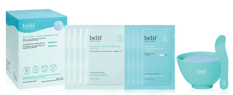 Mặt nạ thạch làm dịu và hỗ trợ dưỡng sáng belif Aqua Bomb Frozen Modeling Mask