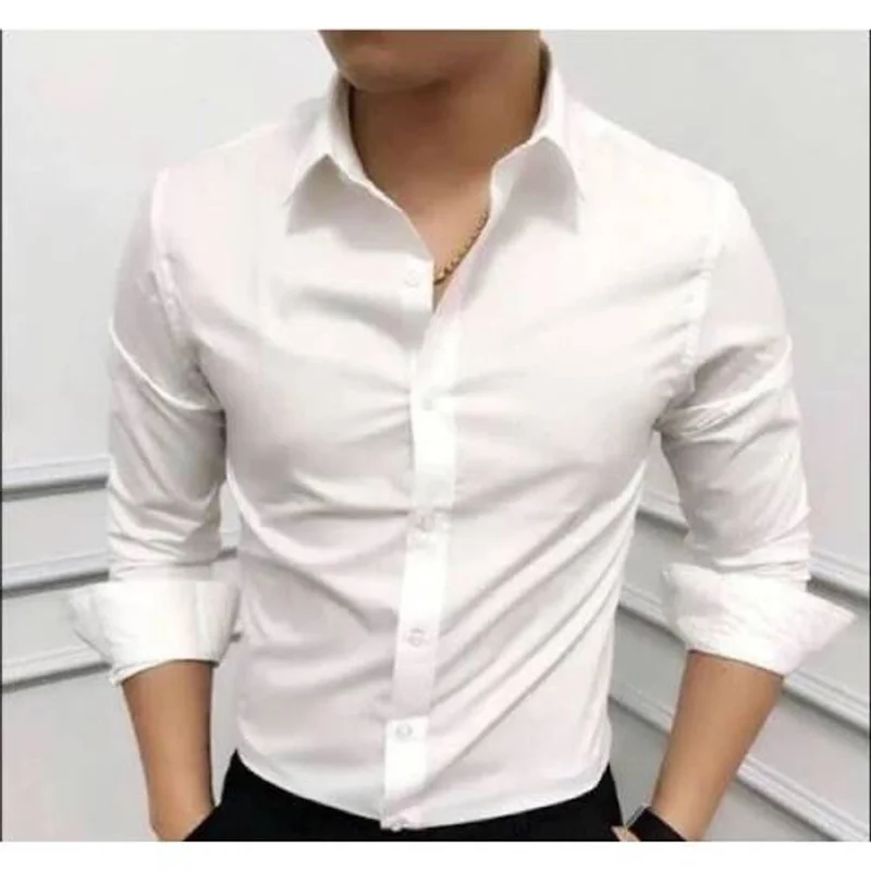 Áo Sơmi Tay Dài Màu Trắng/ Không túi size 75kg-79kg