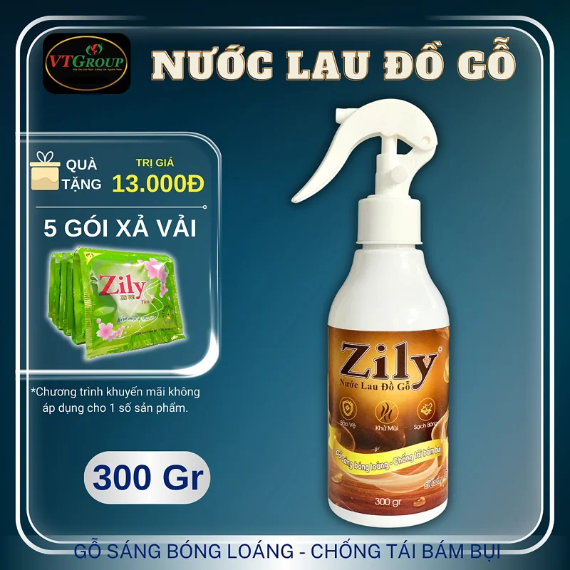 Nước lau đồ gỗ Zily chai 300gr hương trầm - Tặng Tặng 5 gói xả vải Zily