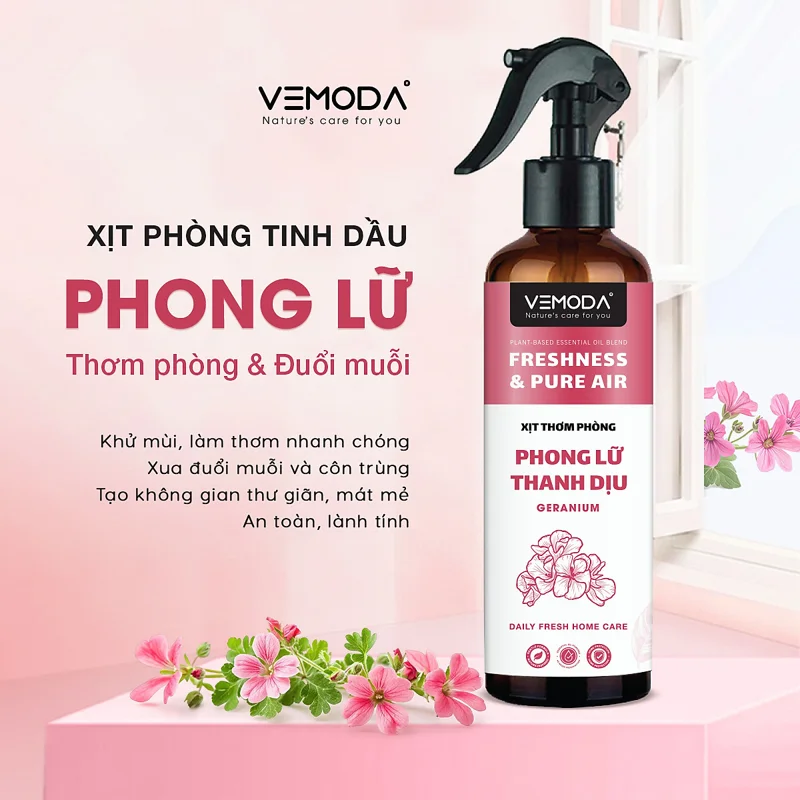Xịt phòng tinh dầu Phong Lữ - Hỗ trợ xua đuổi muỗi và côn trùng. Giúp khử mùi, làm thơm không gian phòng ốc