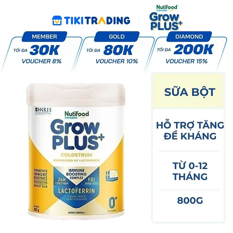 Sữa bột Nutifood Sweden GrowPLUS+ Colostrum Lactoferrin 0+ 800g