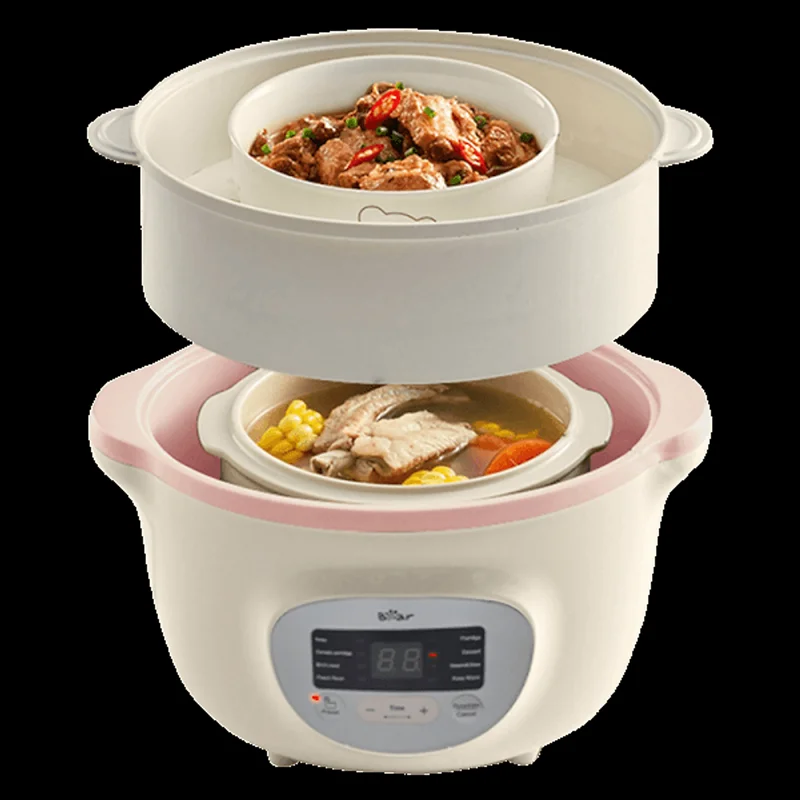 Nồi Nấu Chậm 1,6L Bear SUBE002 Đa Năng Bản Tiếng Viết - Hồng - Hàng Chính Hãng