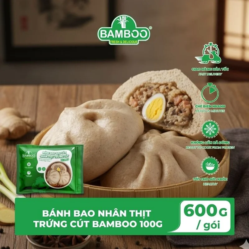BONZON - BÁNH BAO GẠO LỨT NHÂN THỊT TRỨNG CÚT BAMBOO 100G (600G)