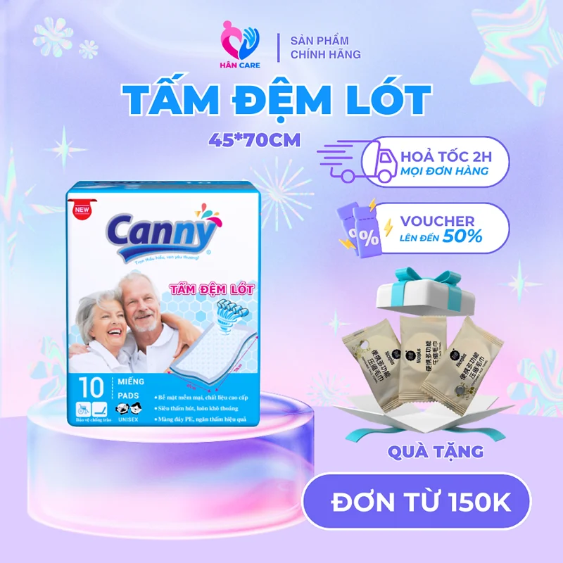 Combo 3 Tấm Đệm Lót Người Lớn Canny Siêu Mềm Mại, Siêu Thấm, Kháng Khuẩn 45x70cm, 55x70 (10 miếng)