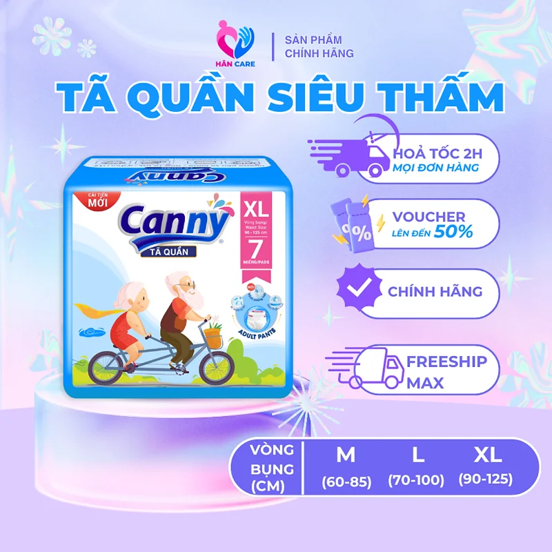 COMBO 3 gói Tã/Bỉm Quần Người Lớn Canny Siêu Mềm, Siêu Thấm, Kháng Khuẩn Size M8,L7,XL7  Miếng