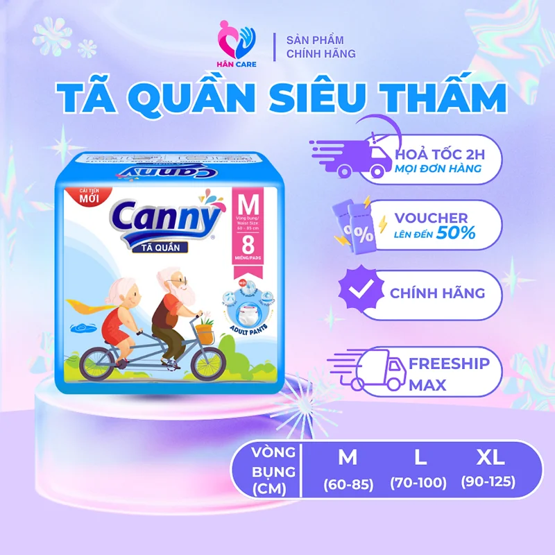 COMBO 10 gói Tã/Bỉm Quần Người Lớn Canny Siêu Mềm, Siêu Thấm, Kháng Khuẩn Size M8, L7, XL7 Miếng)
