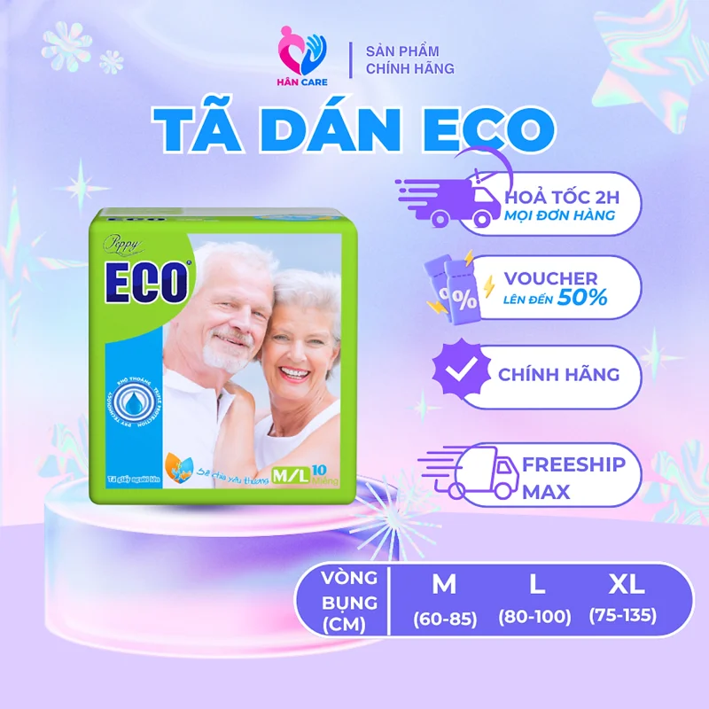 Combo 3 gói Tã Dán Người Lớn Peppy Eco Siêu Mềm Mại, Siêu Khô Thoáng, Kháng khuẩn Size M/L, L/XL