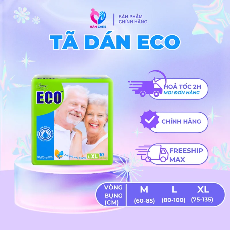 Combo 6 gói Tã Dán Người Lớn Peppy Eco Siêu Mềm Mại, Siêu Khô Thoáng, Kháng khuẩn Size M/L, L/XL