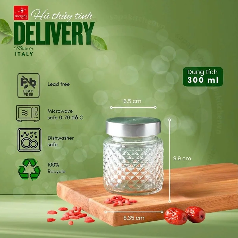 Hũ thủy tinh nắp vặn Delivery 300ml - Bormioli Rocco - Italy