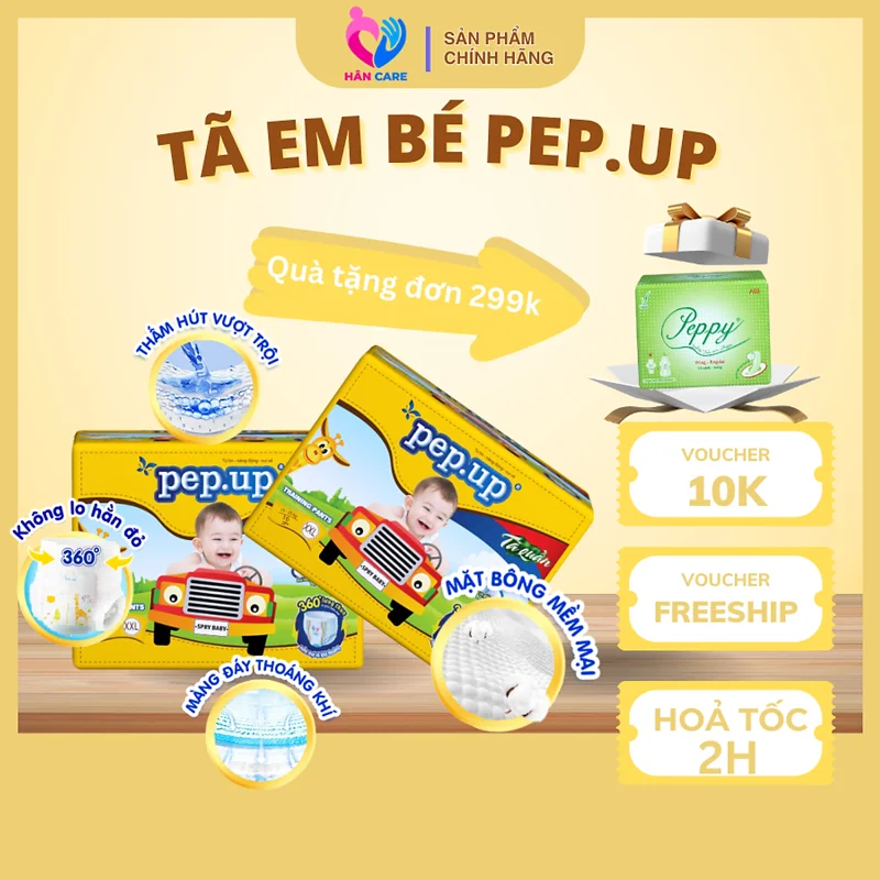 Tã/Bỉm Quần Em Bé Pep.up Extra Dry Gói Trung Siêu Mềm Mại, Siêu Khô Thoáng, Kháng Khuẩn Size M22, L20, XL18